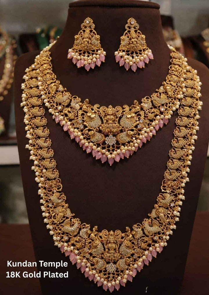 Kundan Gold Plated Temple Lakshmi Devi Bridal Necklaces with Earrings