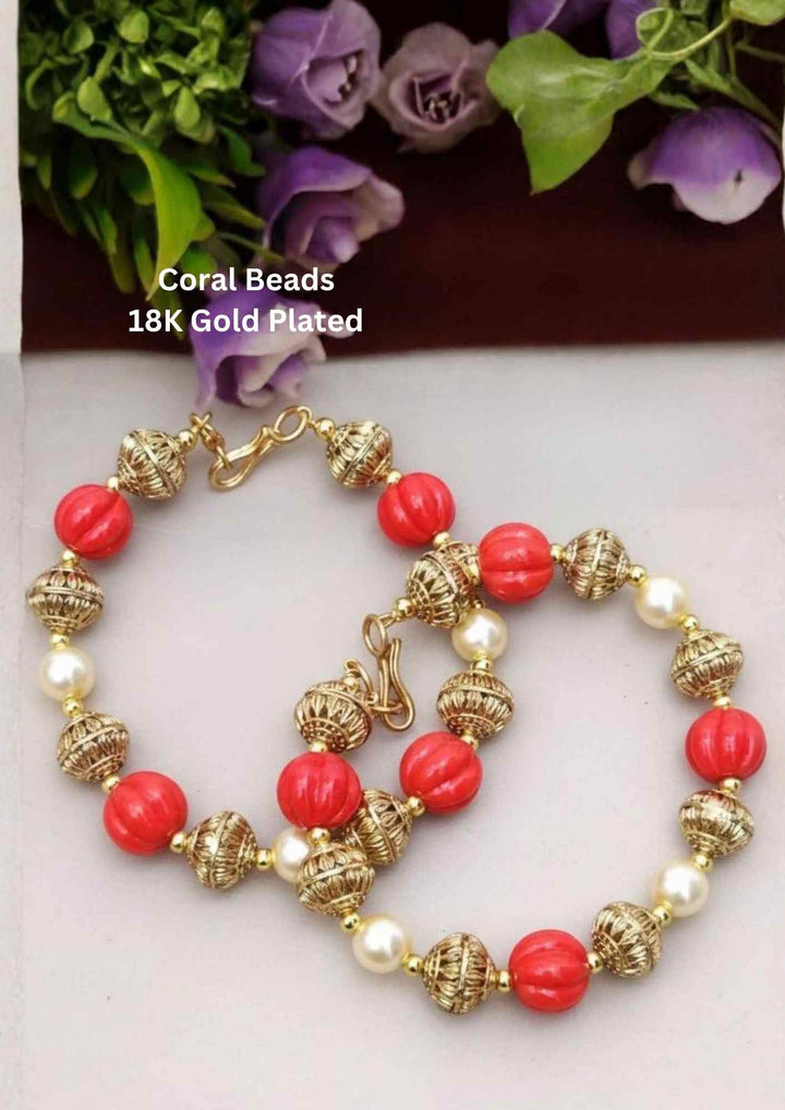 Kundan Gold Plated Coral Beads Bracelets 