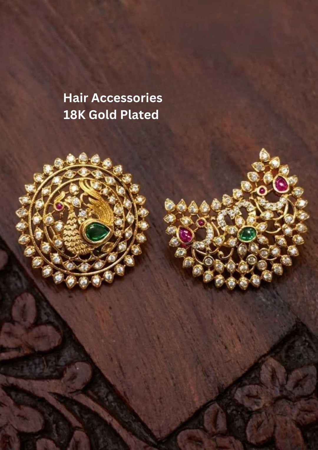 Kundan 18k Gold Plated Sun Moon Hair Accessories 