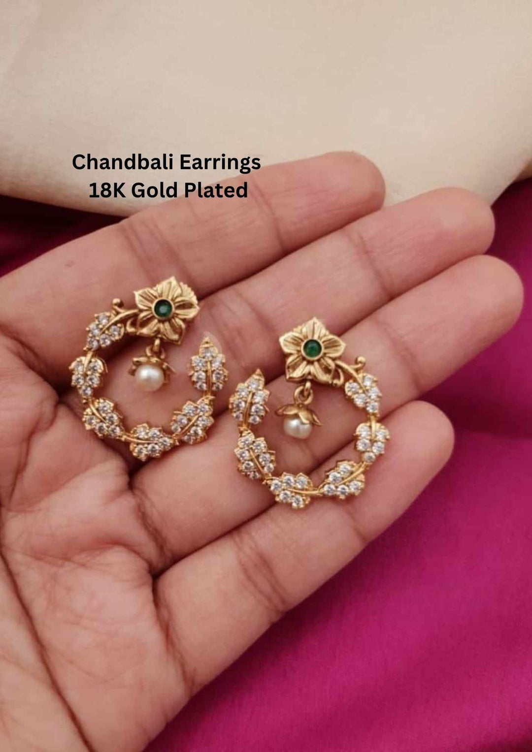 Kundan Gold Plated Leaf Design Chandbali Lightweight Earrings