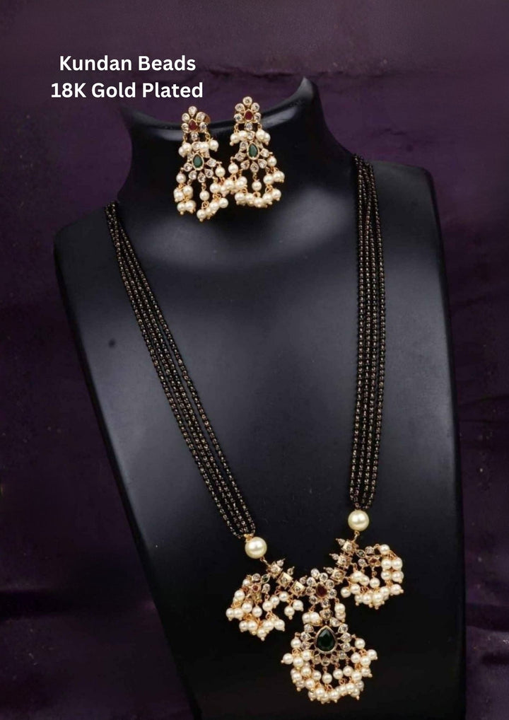 Kundan Gold Plated Beads Matt Mangalsutra with Earrings