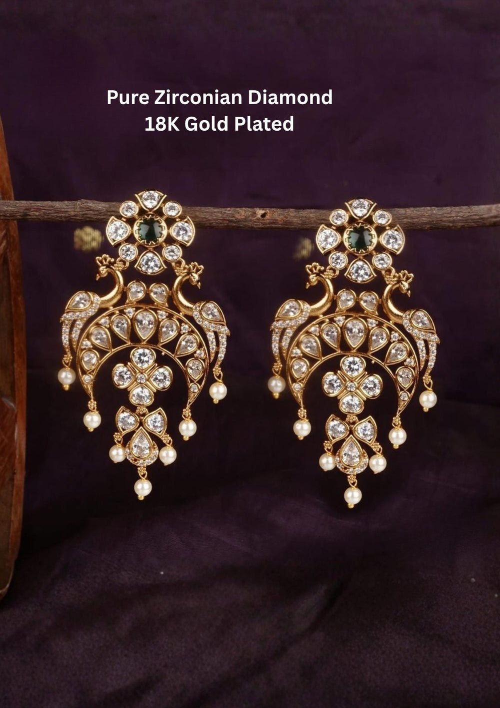 Kundan Gold Plated Chandbali Earrings (lightweight)