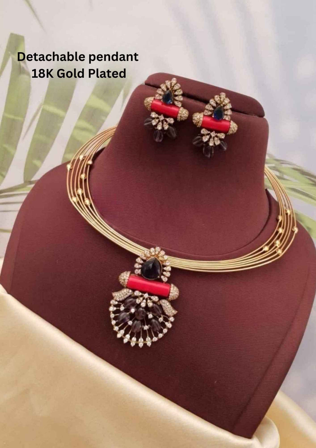 Kundan Gold Plated Detachable Pendant Necklace with Earrings 