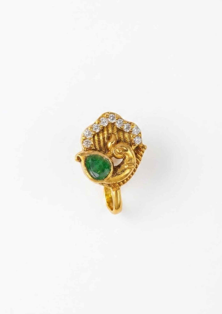 Kundan Gold Plated Emerald Nose Pin/ Nath (No Piercing Needed)