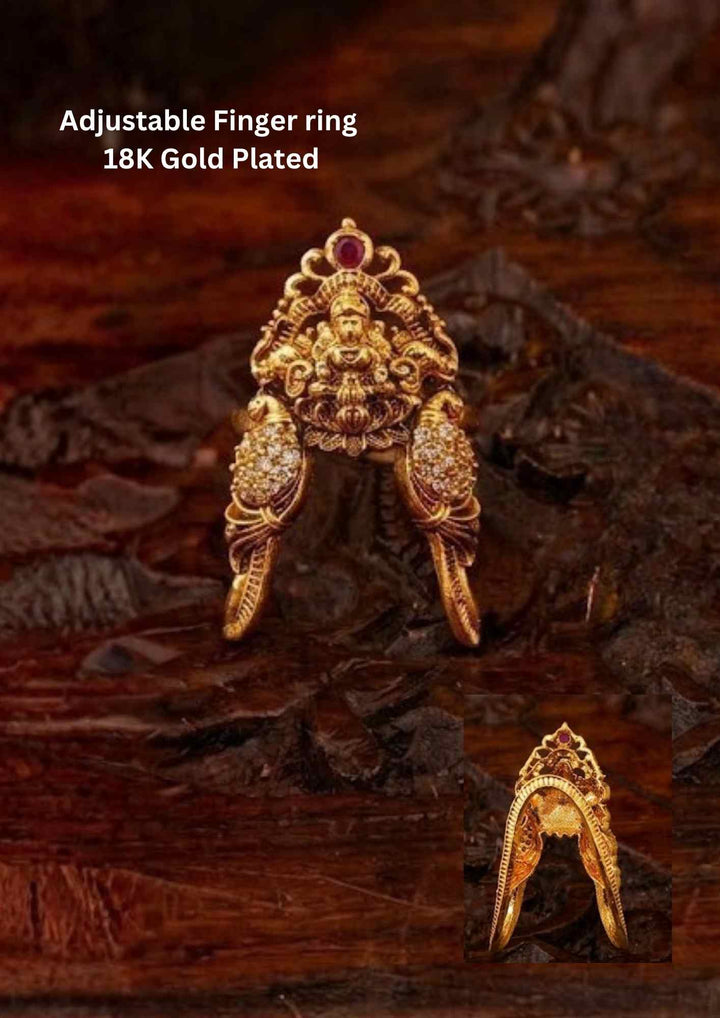 Kundan Gold Plated Temple Lakshmi Devi Adjustable Vanki Finger Ring