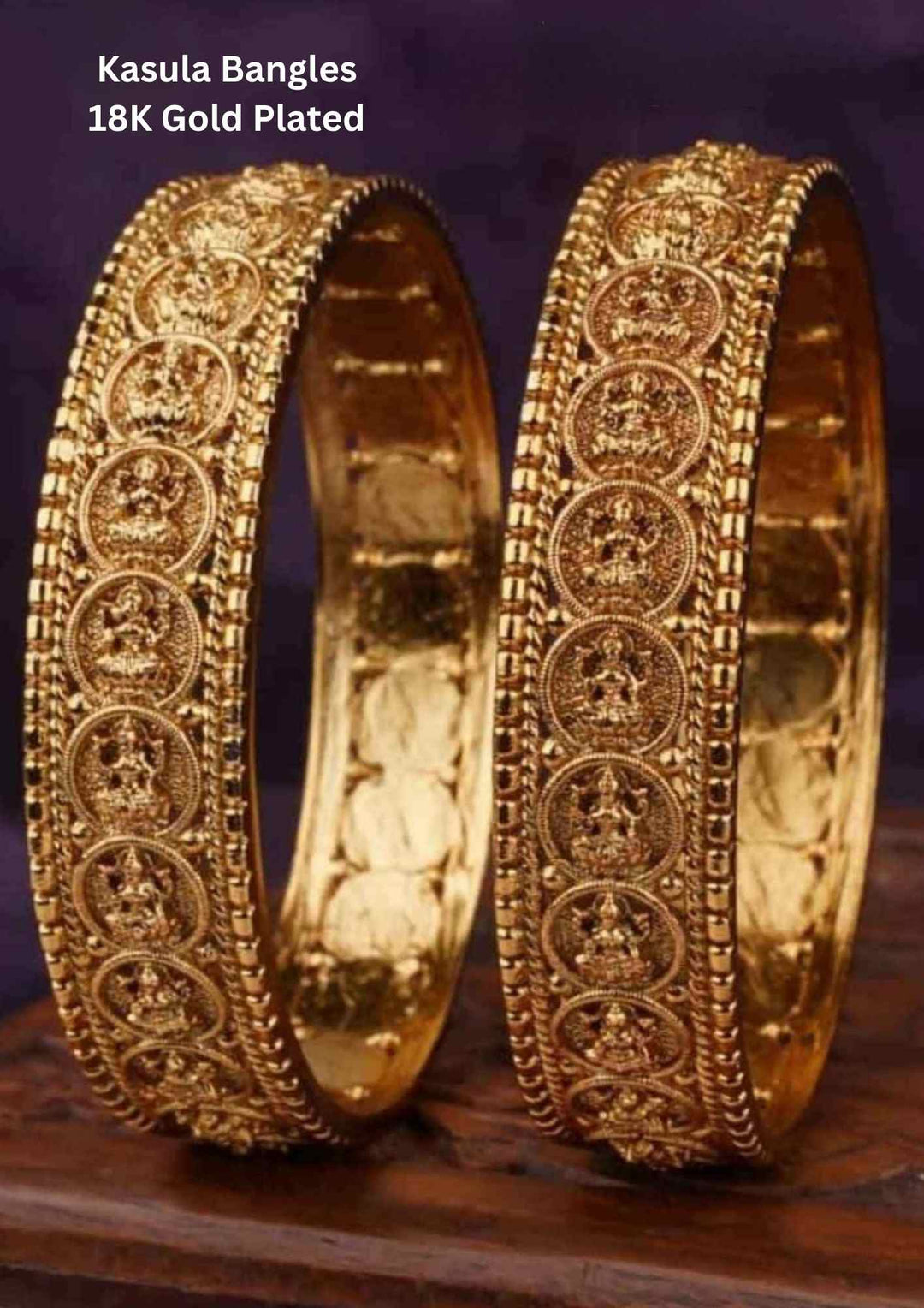 Kundan Gold Plated Temple Lakshmi Kasula Bangles (set of 2)