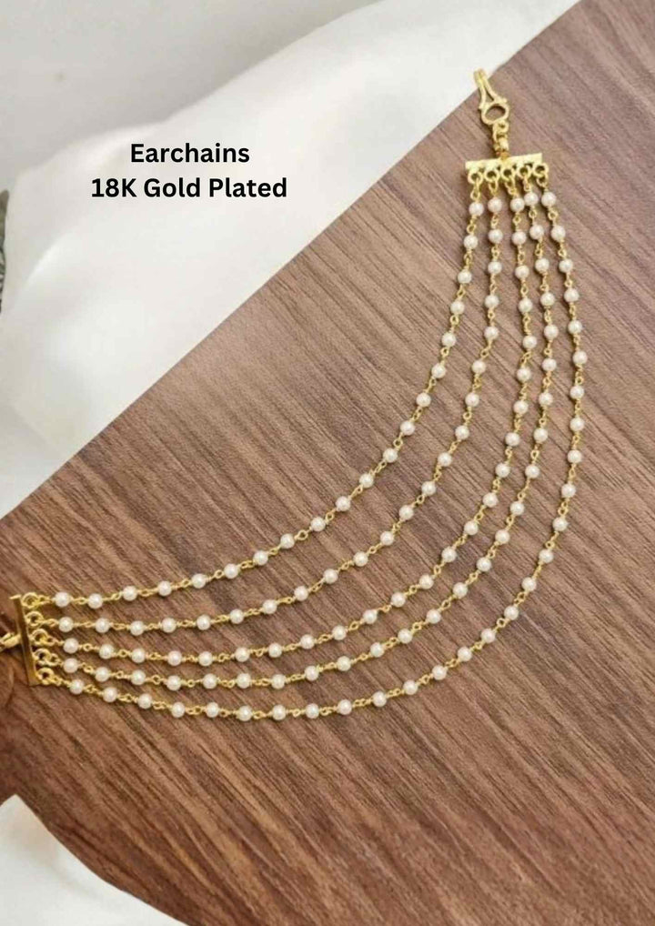 Kundan &amp; Beads Gold Plated Earchains set of 2