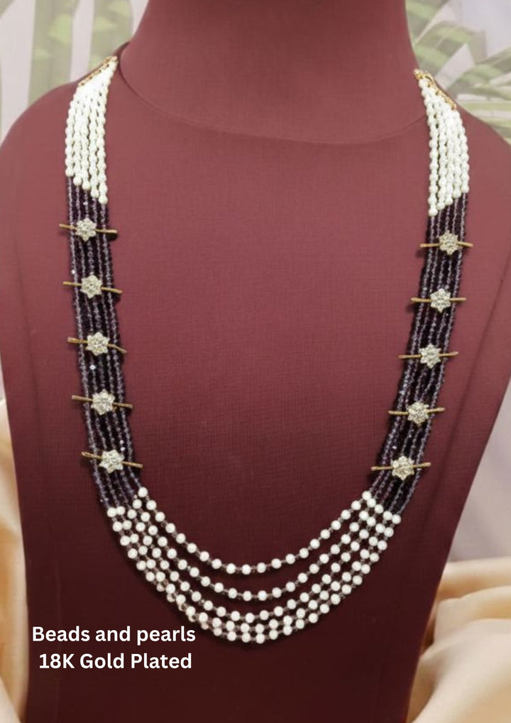 Gold Plated Kundan Beads Layered Rani Haaram 