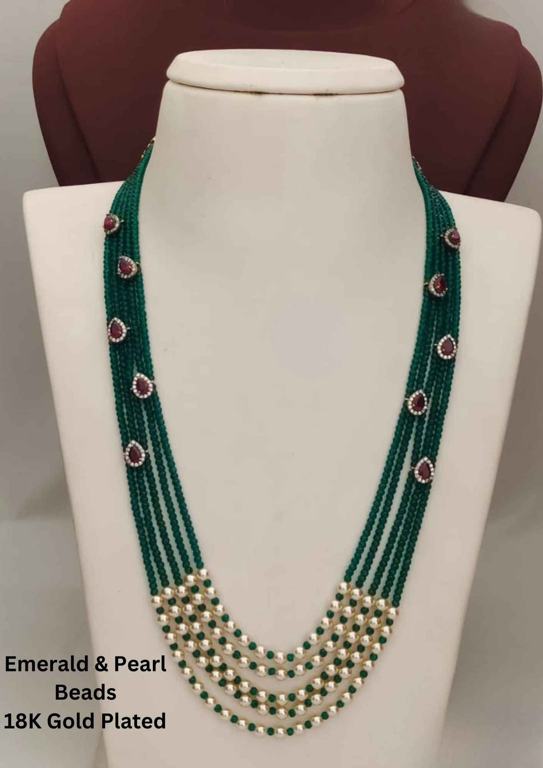 Kundan Emerald Bead & Pearls Gold Plated Necklace 