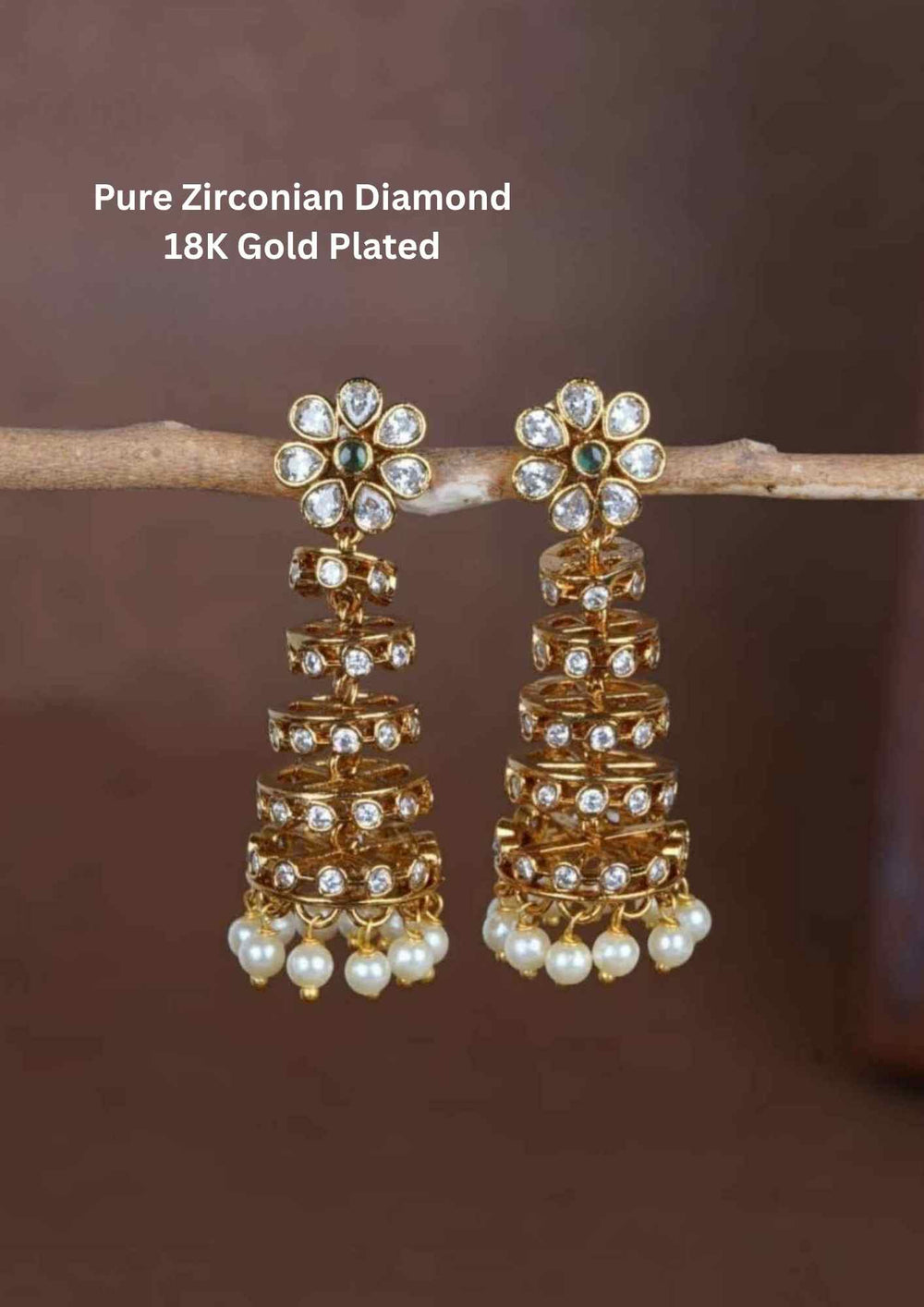 Kundan Five Layer Pearl Gold Plated Green Earrings (Lightweight)