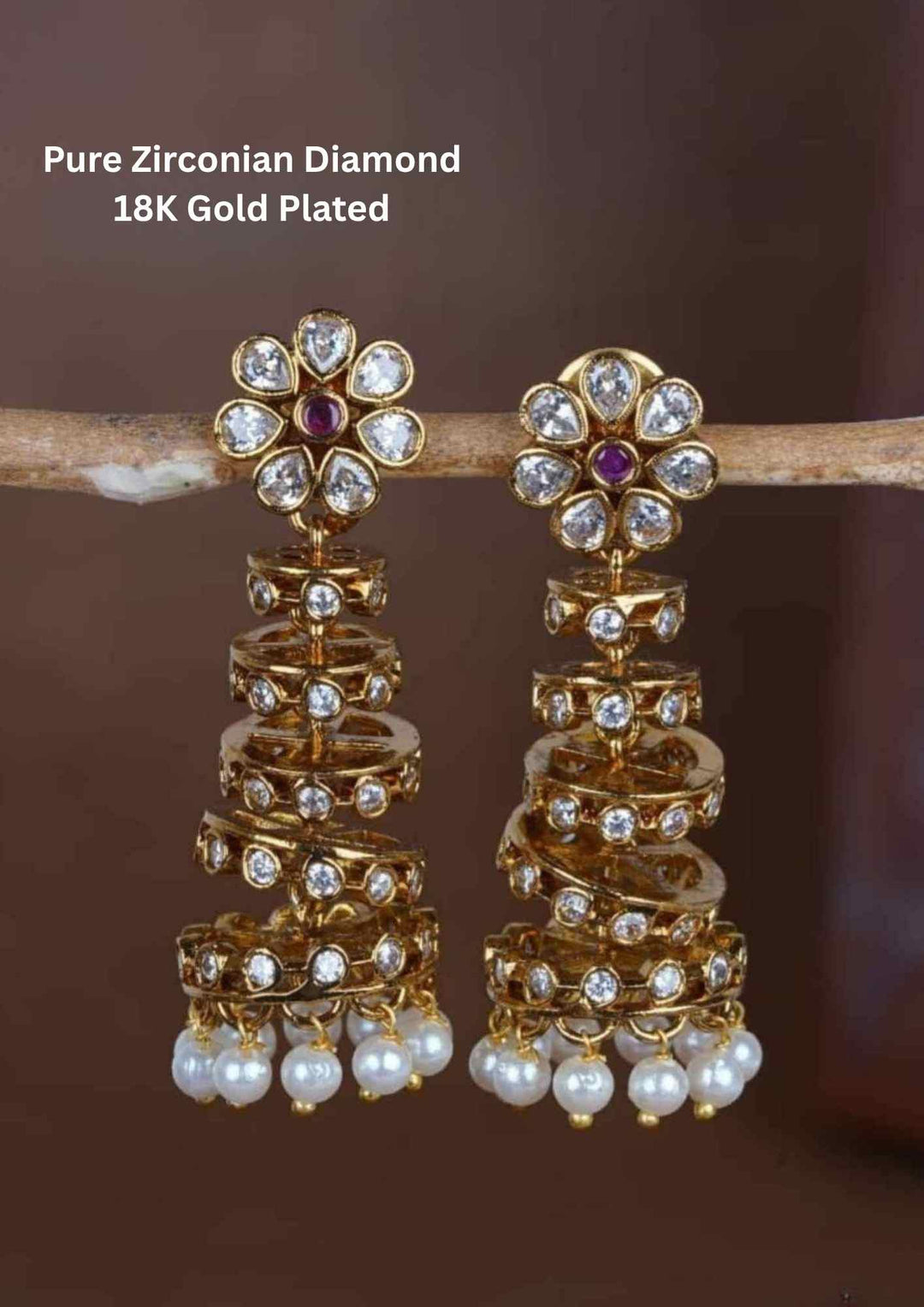 Kundan Five Layer Pearl Gold Plated Red Earrings (Lightweight)