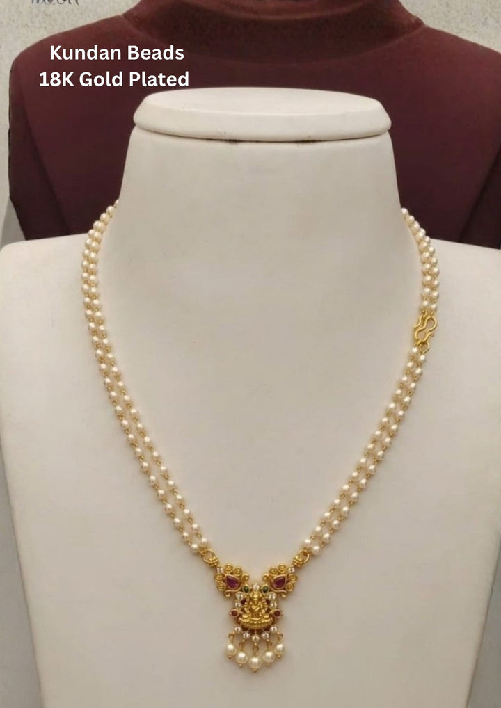 Kundan Gold Plated Beads Pearl Laxmi Devi Temple Double Layer Necklace 