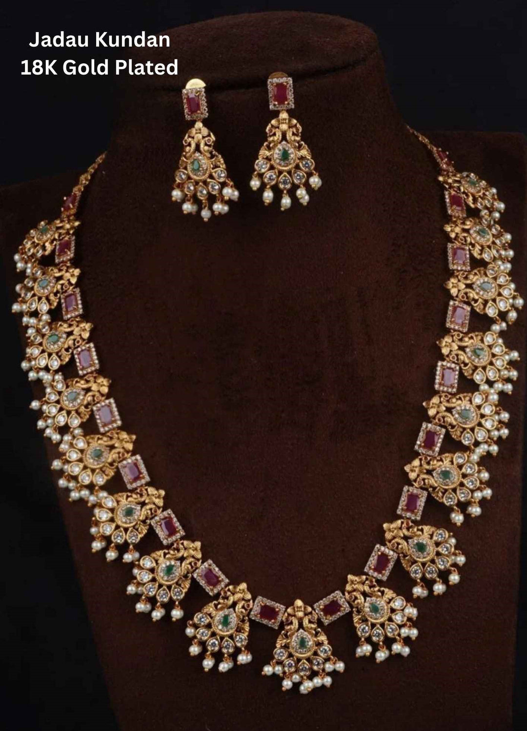 Kundan Gold Plated Beads And Pearl Drops Necklace With Earrings 
