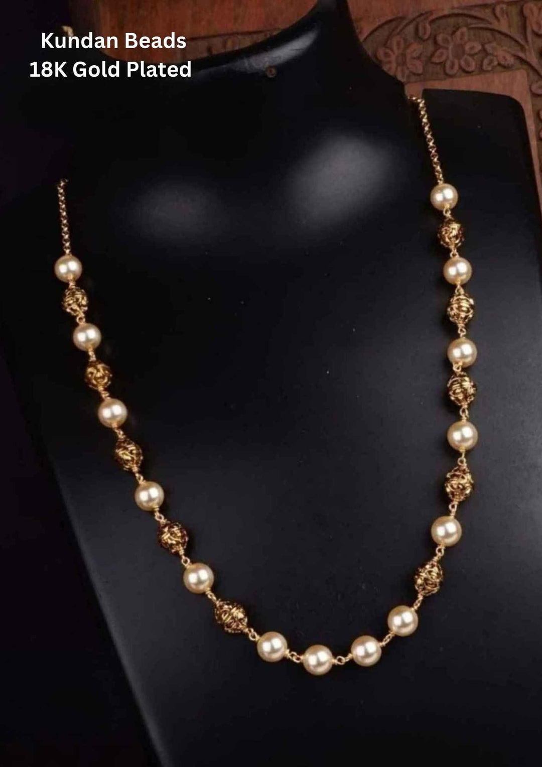 Kundan Gold Plated Moissanite Round Bead Necklace