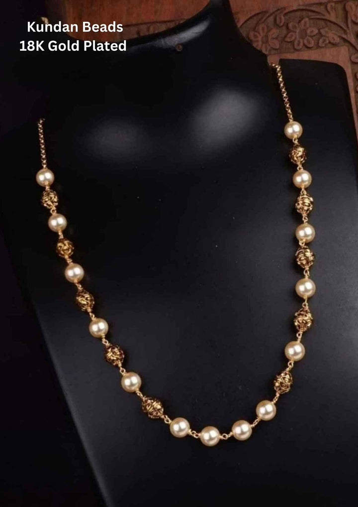 Kundan Gold Plated Moissanite Round Bead Necklace