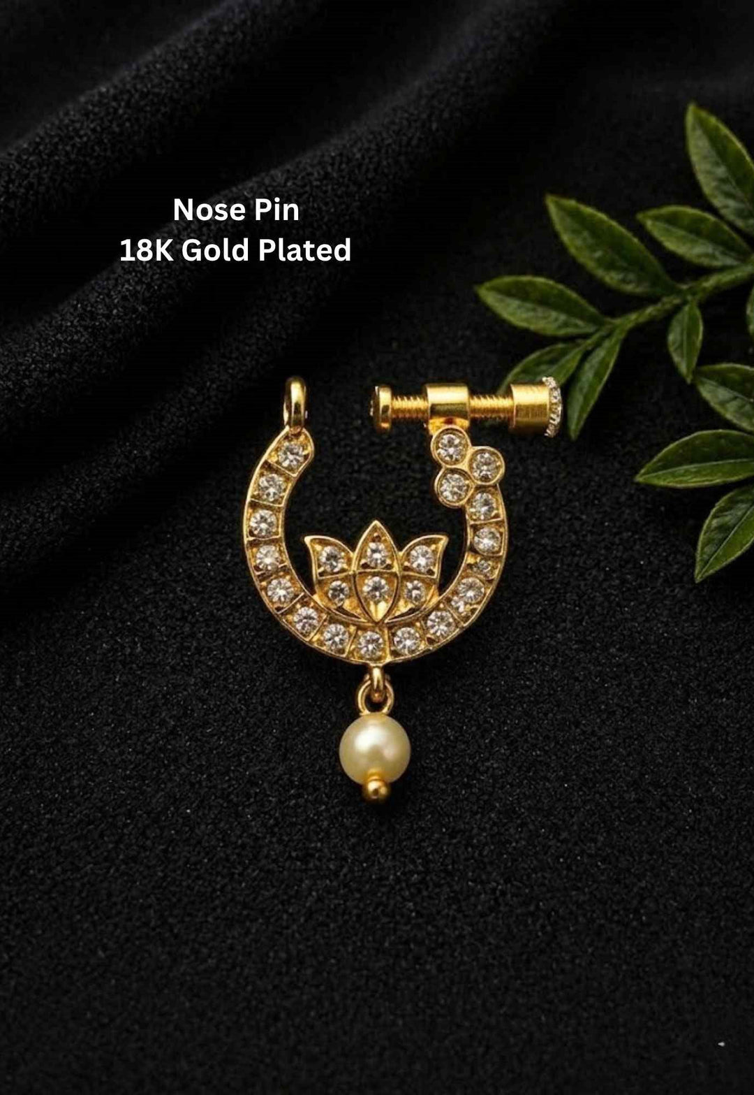 Kundan Gold Plated Screw Nose Pin \ Nath (No Piercing Needed) 