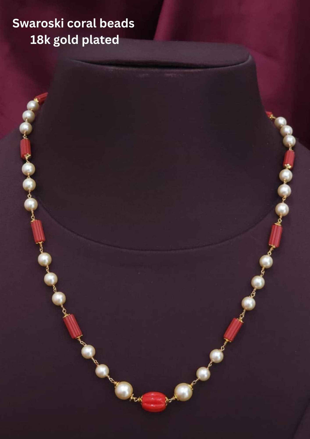 Kundan Gold Plated Swaroski Coral (Mala) Necklace n