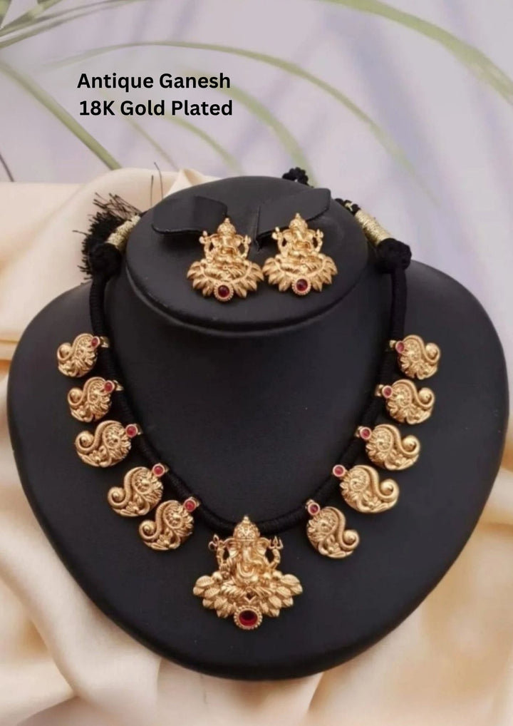Kundan Gold Plated Temple Ganesha Necklace with Earrings