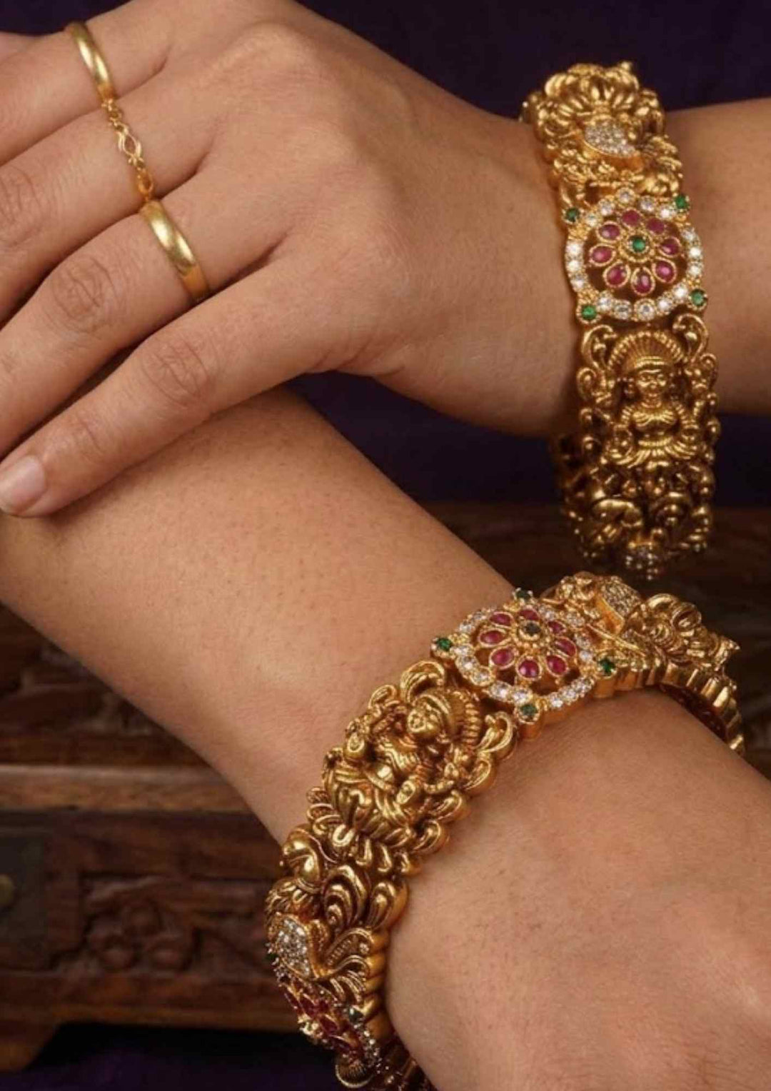 Kundan Gold Plated Temple Lakshmi Bangles (Set of 2)