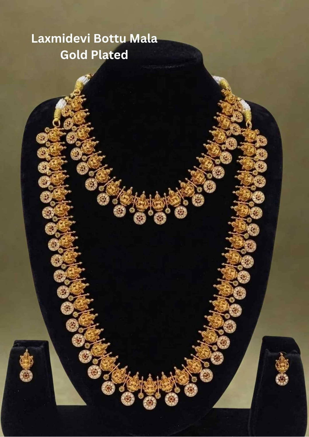 Kundan Gold Plated Traditional Bottu Mala Temple Necklace with Earrings combo
