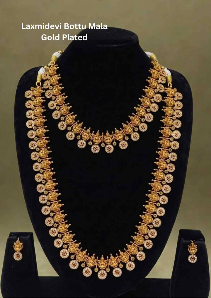 Kundan Gold Plated Traditional Bottu Mala Temple Necklace with Earrings combo