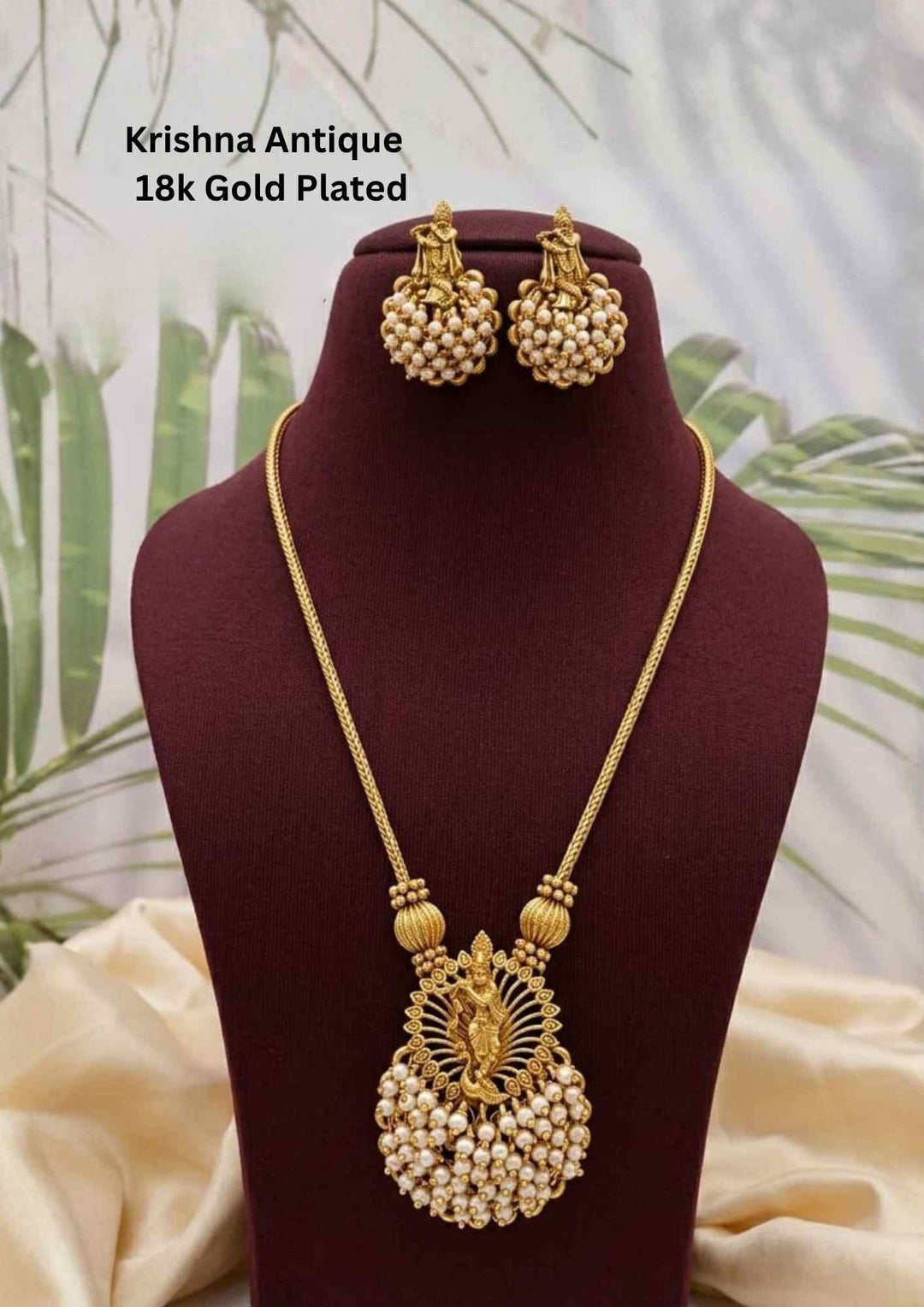 Kundan Gold Plated Guttapusalu Temple Krishna Necklace with Earrings 