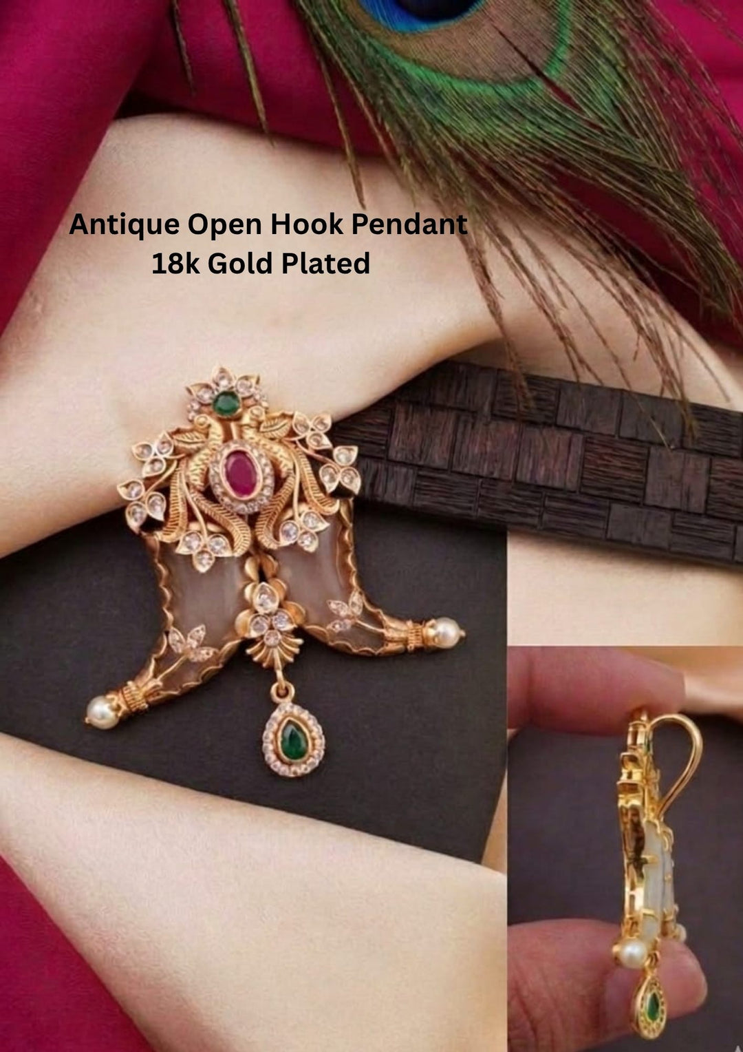 Kundan Gold Plated Antique Open Hook Pendant (Puli Goru)