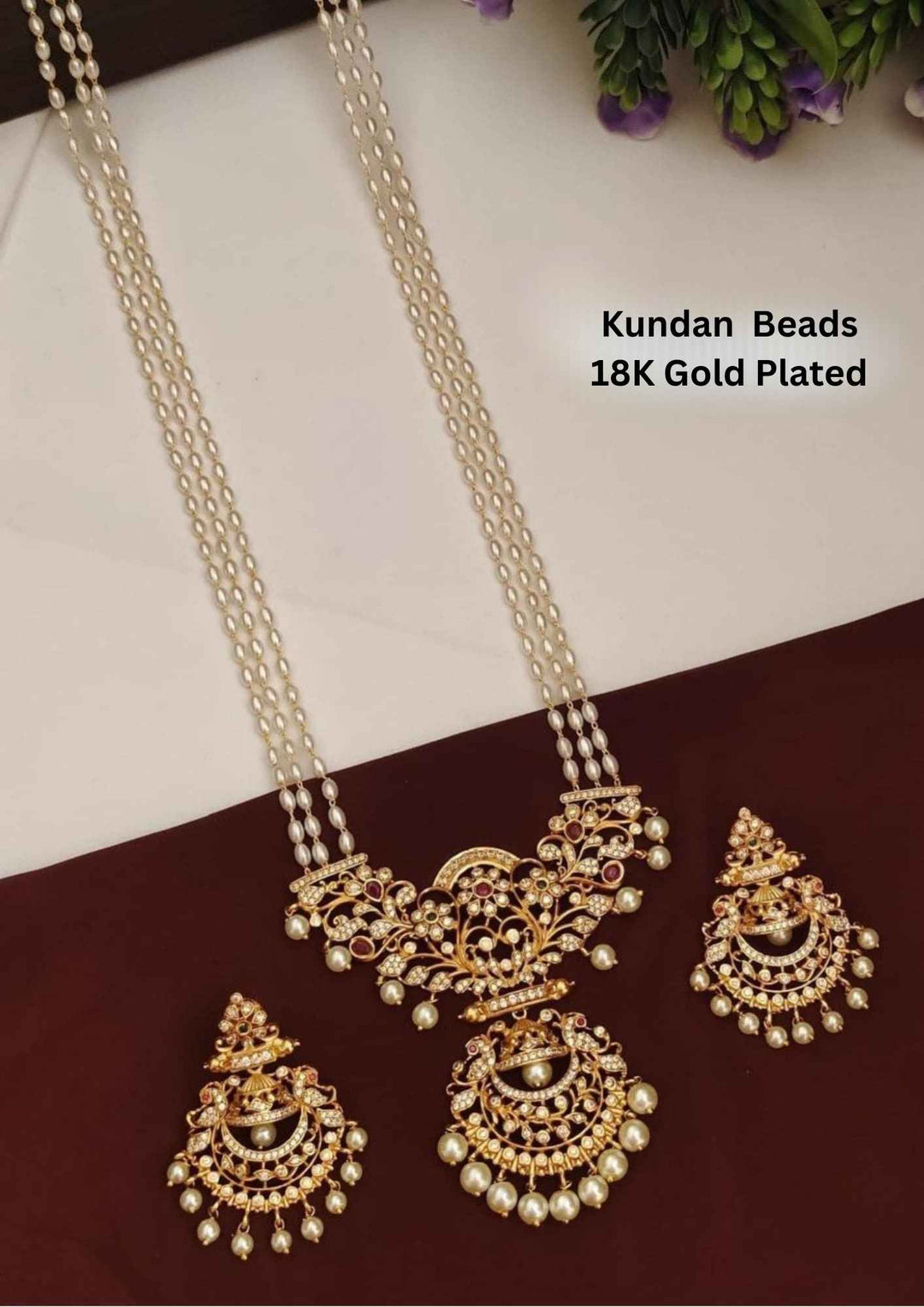 Kundan Gold Plated Beads And Pearl Necklace With Earrings