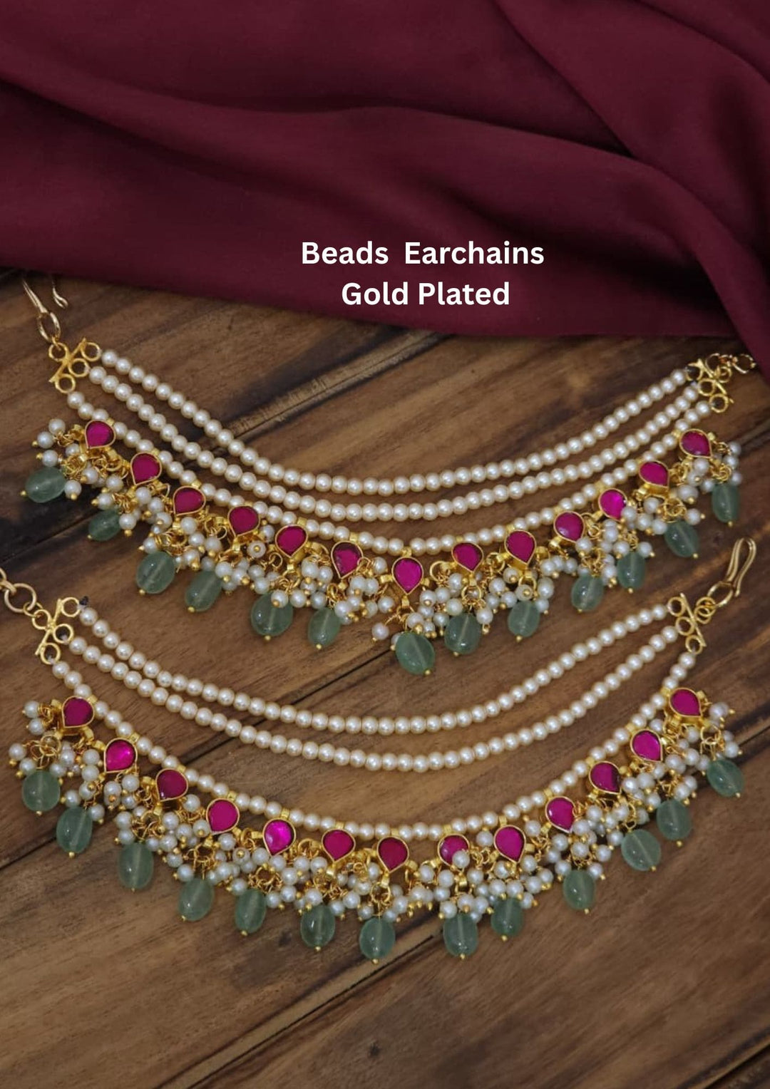 Kundan Gold Plated Beads Earchains ( Chempaswaralu )