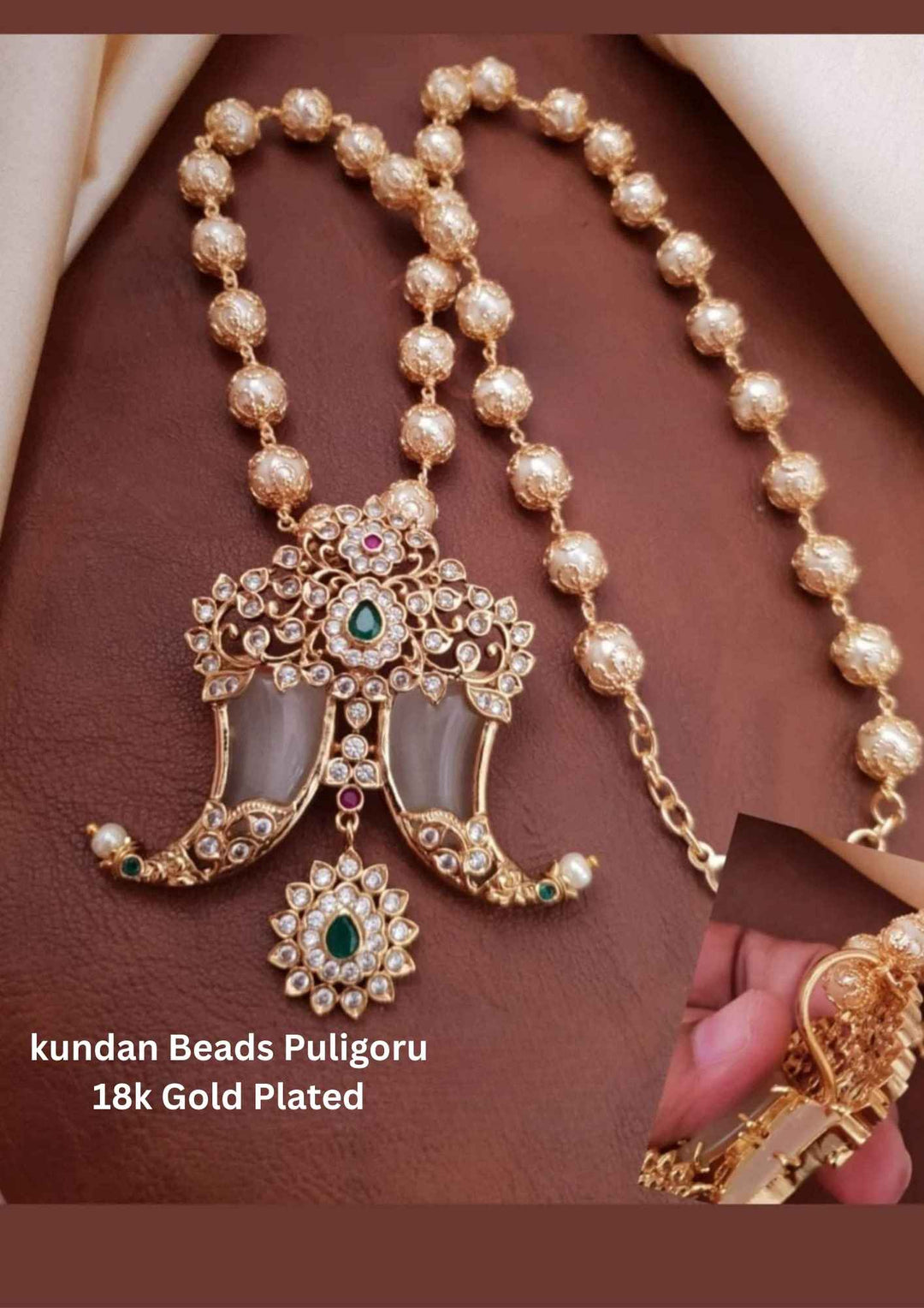 Kundan Gold Plated Beads Necklace (Puligoru)