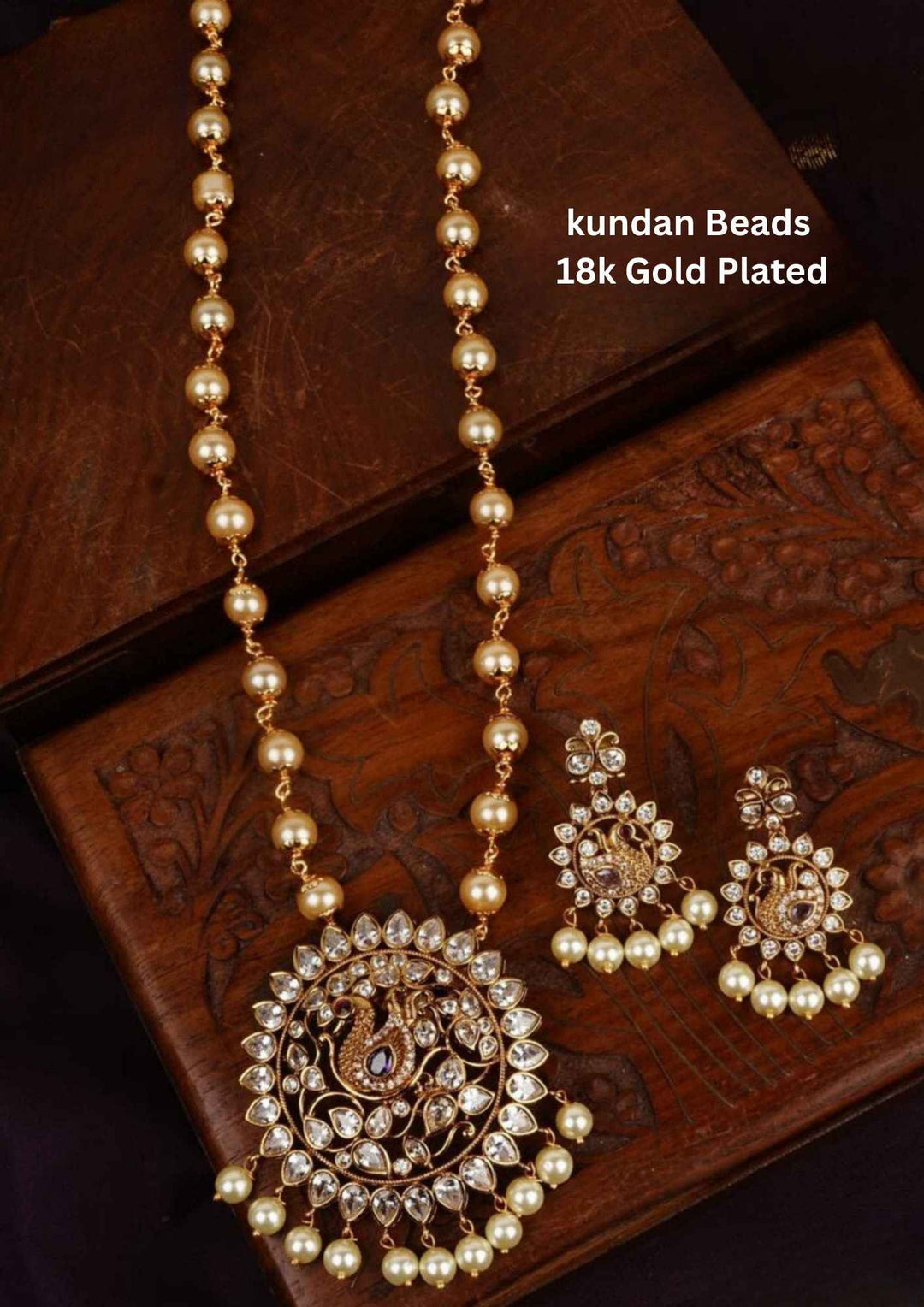 Kundan Gold Plated Beads And Pearl Drops Necklace With Earrings