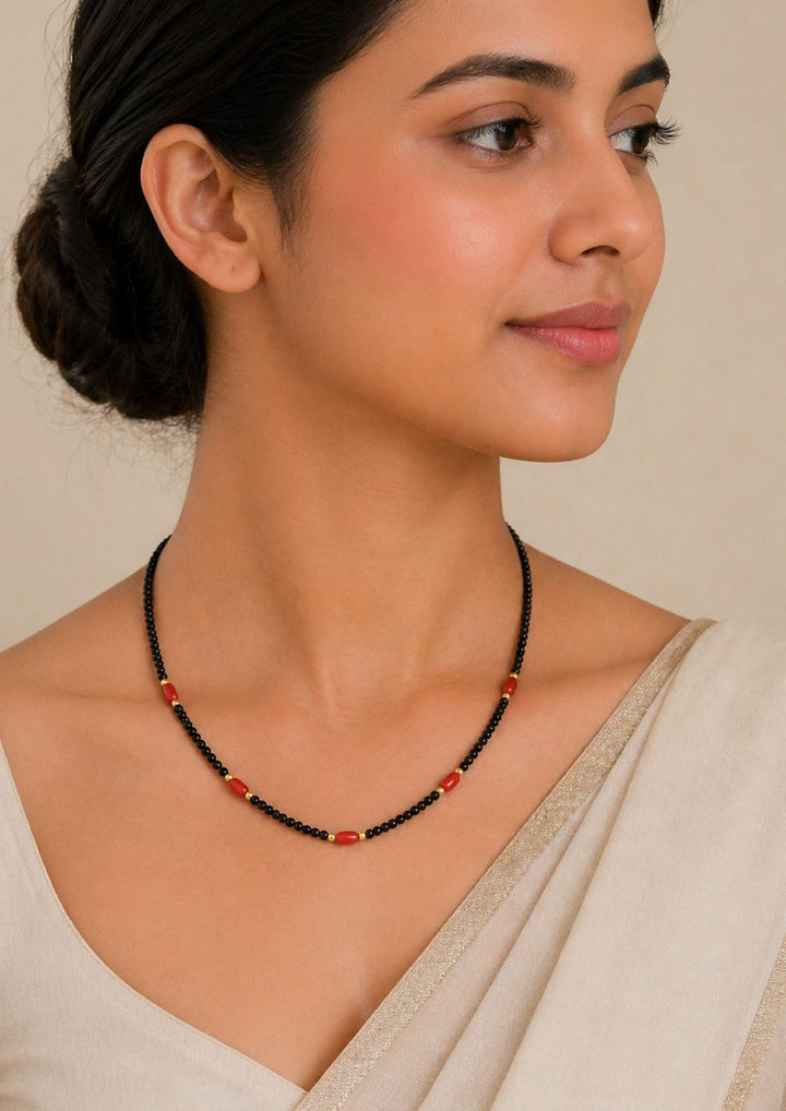 Kundan Gold Plated Coral Beads Mangalsutra Model Pic