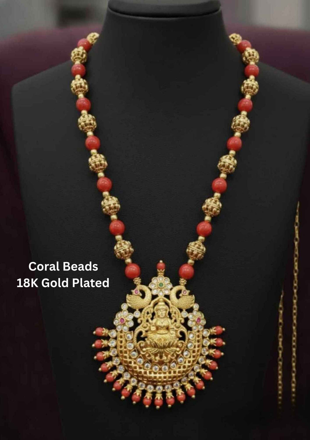 Coral Lakshmi Beads Temple Necklace