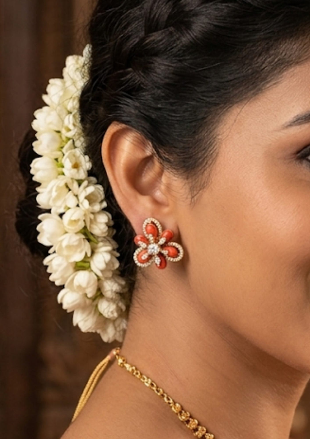 Kundan Gold Plated Coral Studs 