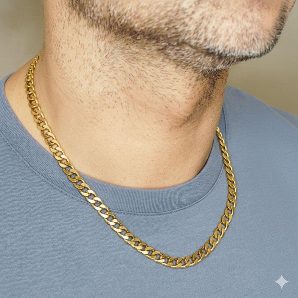 Kundan Gold Plated Cuban Curb Link Chain Men's 