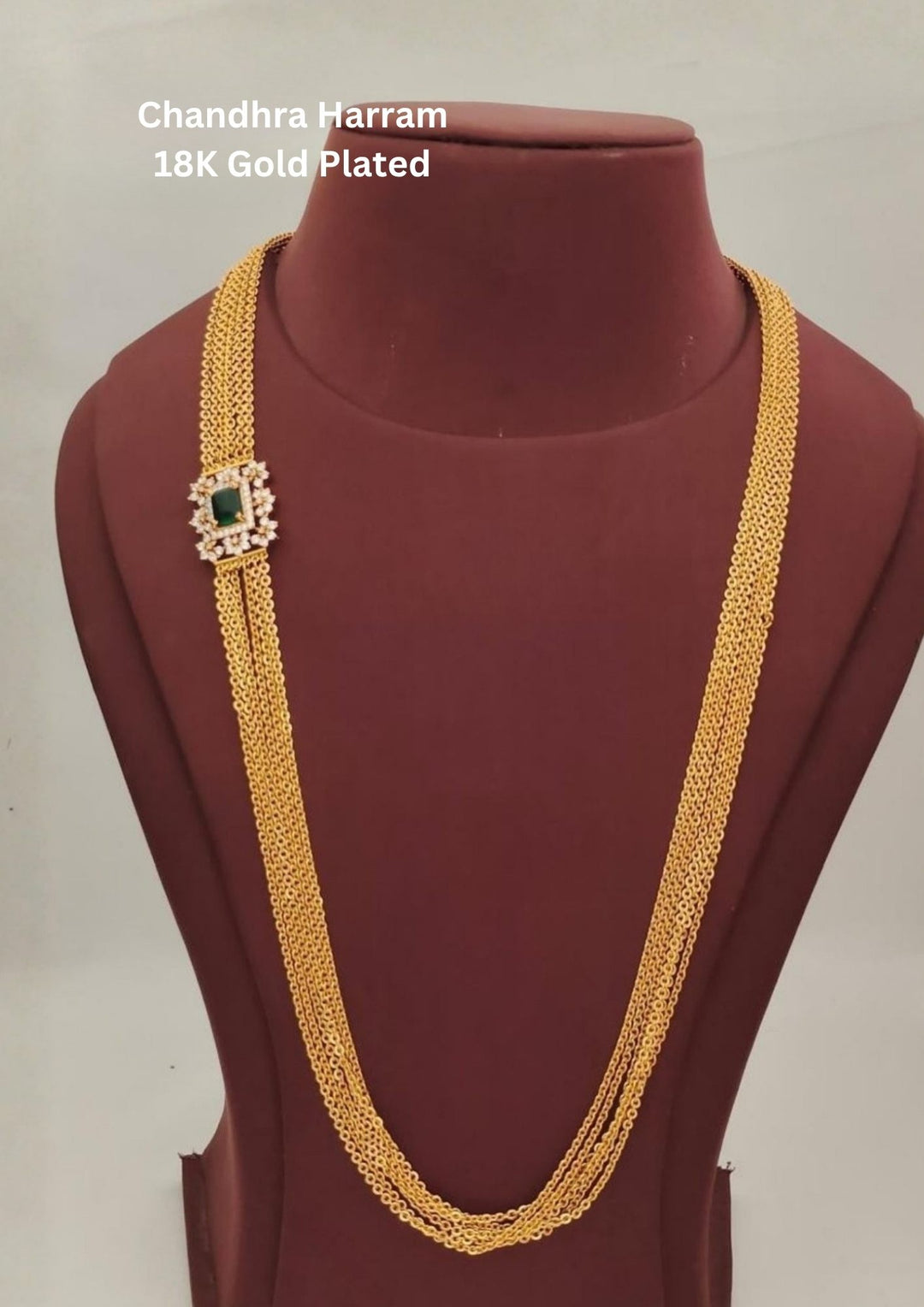 Kundan Gold Plated Emerald Chandraharam Necklace 
