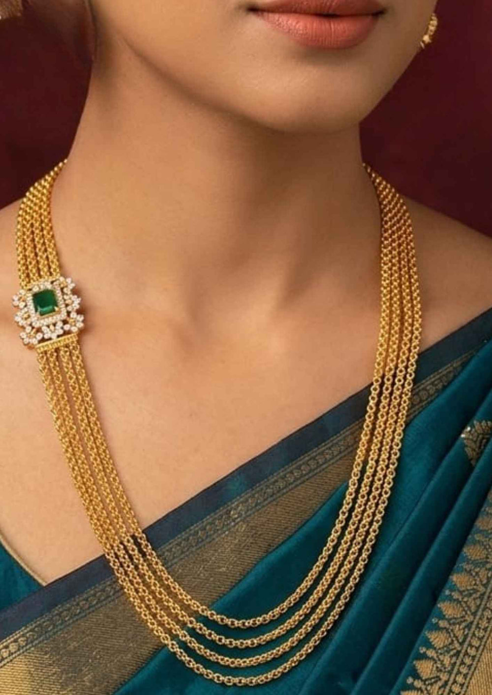 Kundan Gold Plated Emerald Chandraharam Necklace