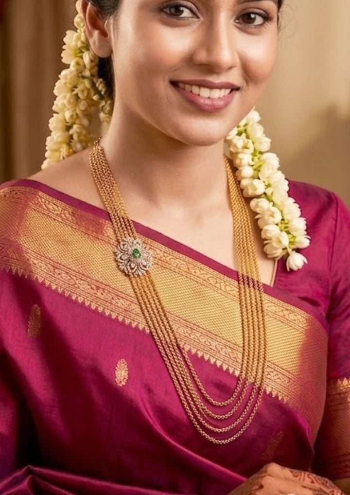 Kundan Gold Plated Emerald Chandraharam Necklace 