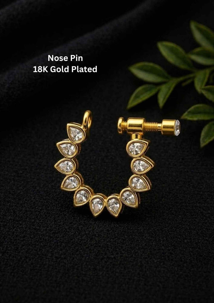 Kundan Gold Plated Floral Nose Pin 