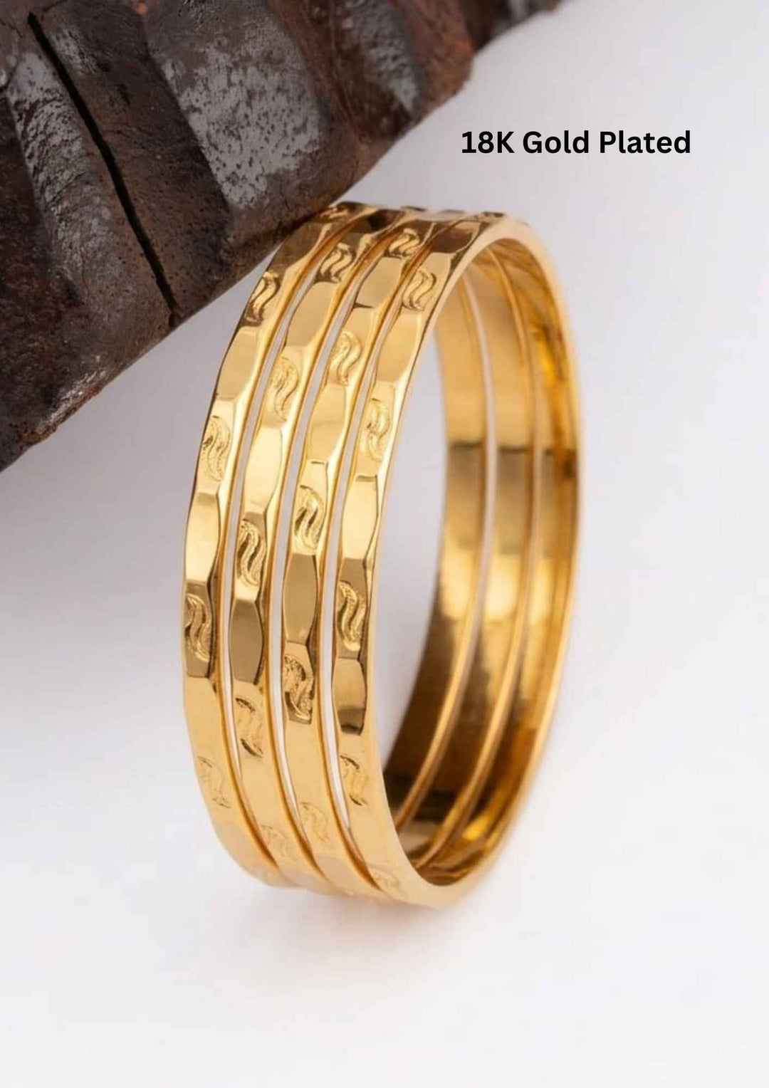 Kundan Gold Plated Floral Textured Bangles Set of 4 Ideal For Dailywear