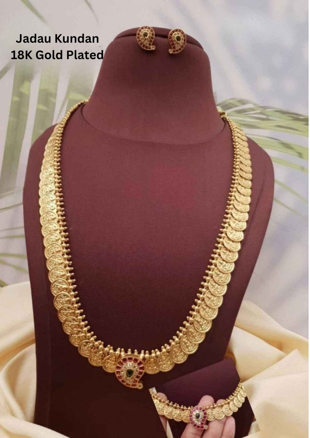 Kundan Gold Plated Kaasula Haaram (Temple Necklace) with Mango design Studs