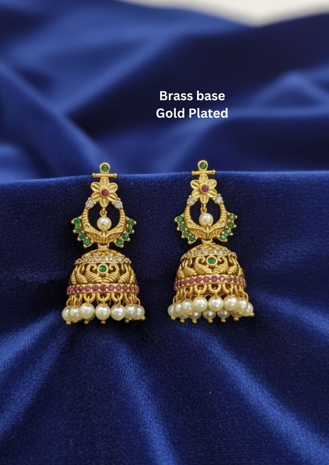 Kundan Gold Plated Kemp Pearl Drop Jhumkas