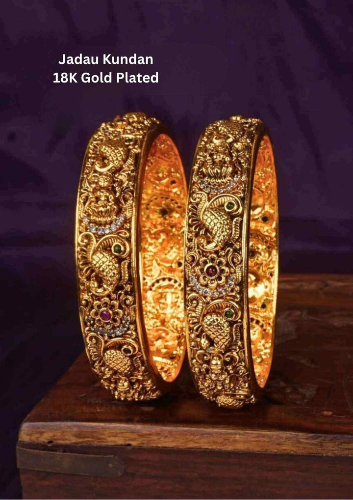 Kundan Gold Plated Lakshmi Devi Bangles (set of 2) 