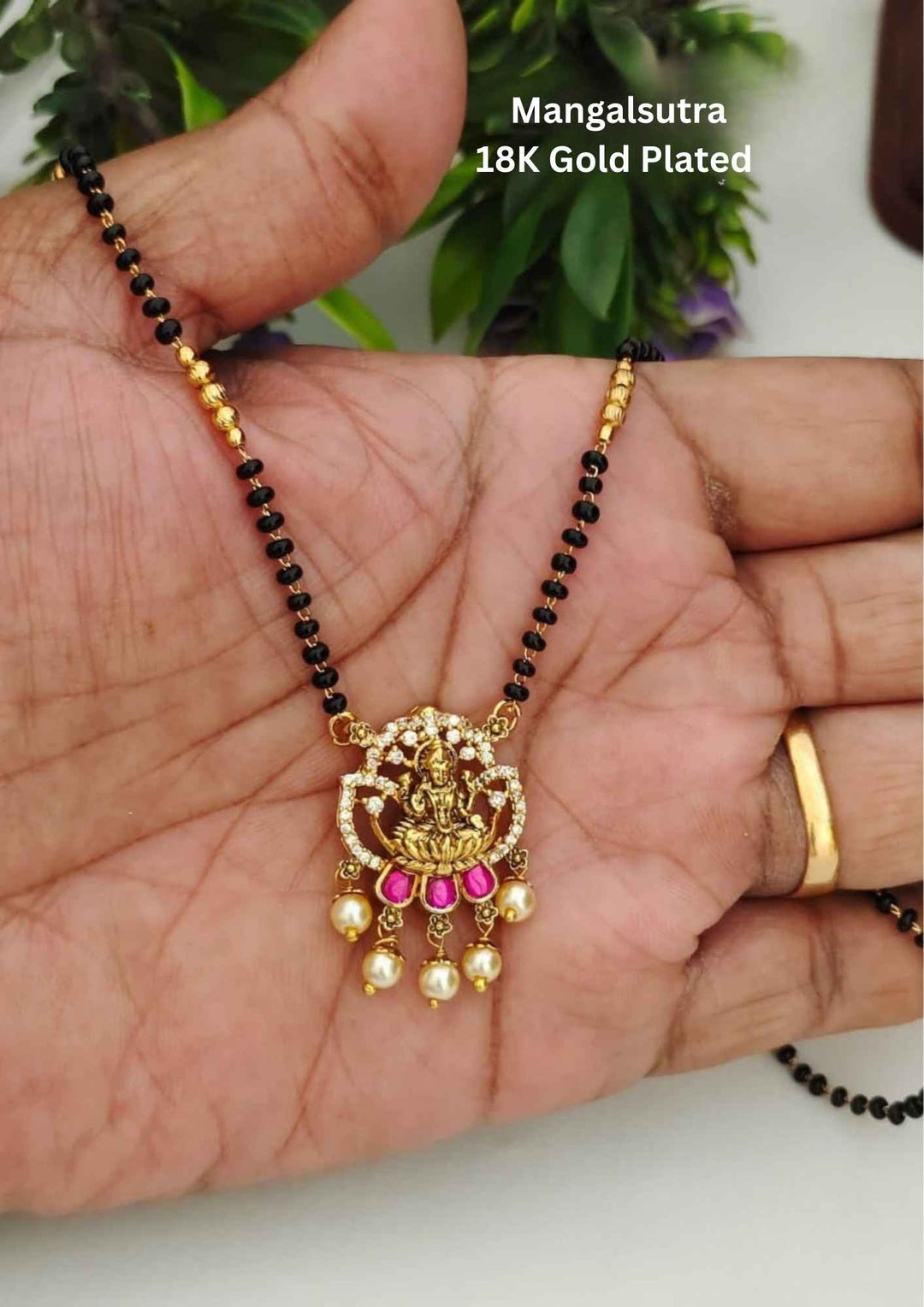 Kundan Gold Plated Laxmi Temple with Pearl Drops Mangalsutra 