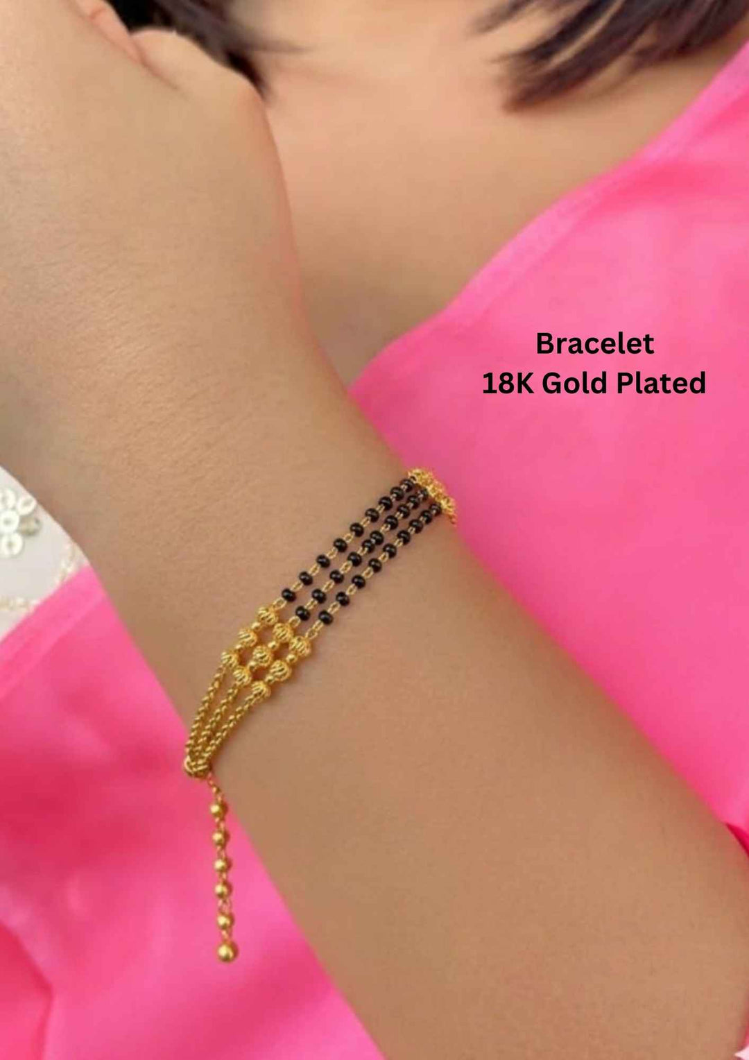 Kundan Gold Plated Mangalsutra Bracelet Black Beads 