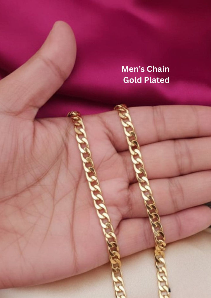Kundan Gold Plated Men's (Gents) Cuban Curb Link Chain zev25