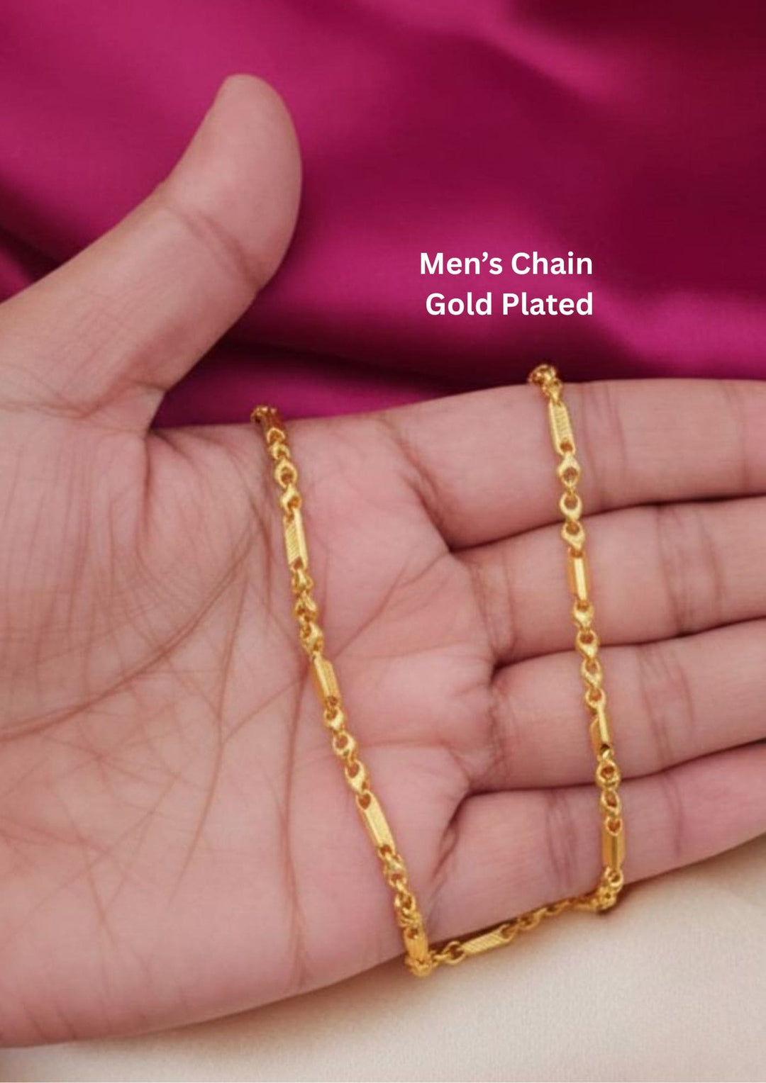 Kundan Gold Plated Mens (Gents) Chain With Rectangle Links 