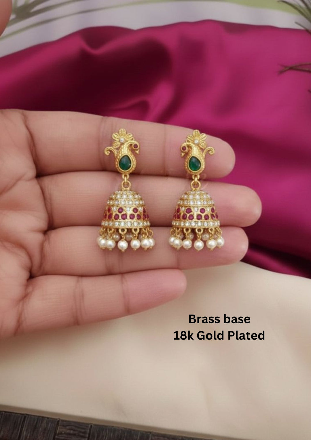 Gold Plated Kundan Peacock Jhumkas for traditional wear 