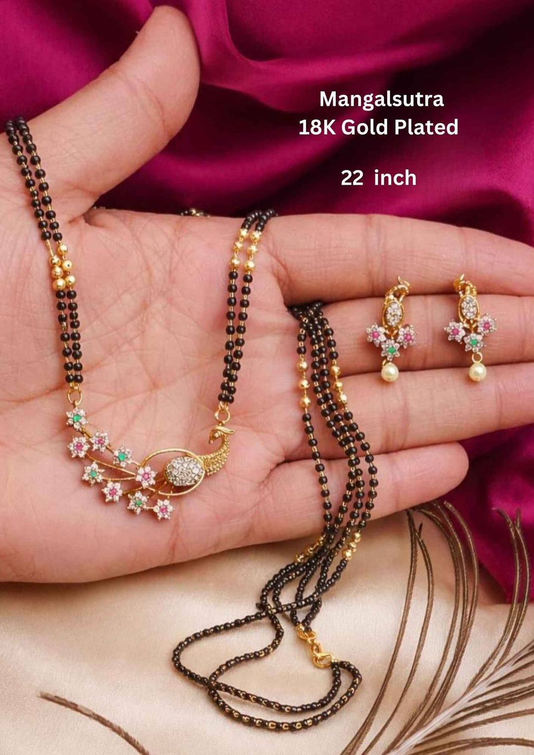 Kundan Gold Plated Peacock Mangalsutra With Earrings 