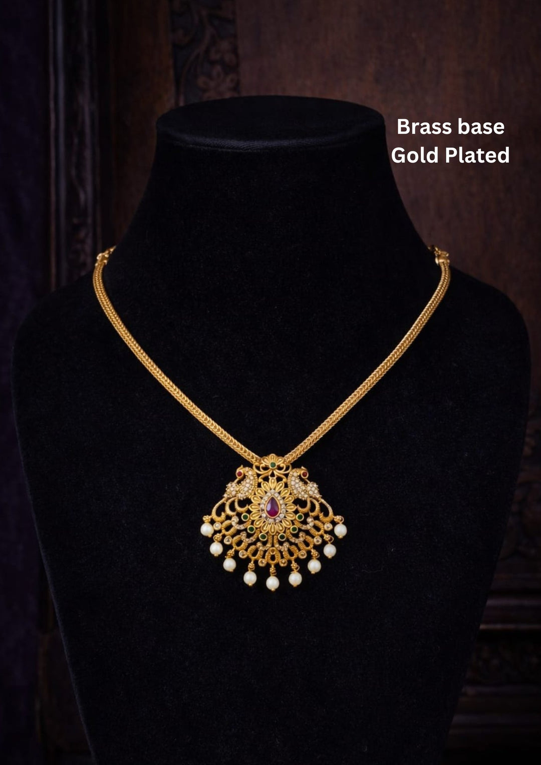 Kundan Gold Plated Peacock Pearl Drop Necklace